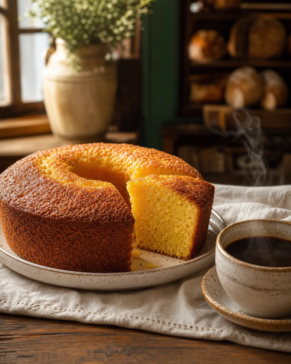 Bolo de fubá mineiro servido com café