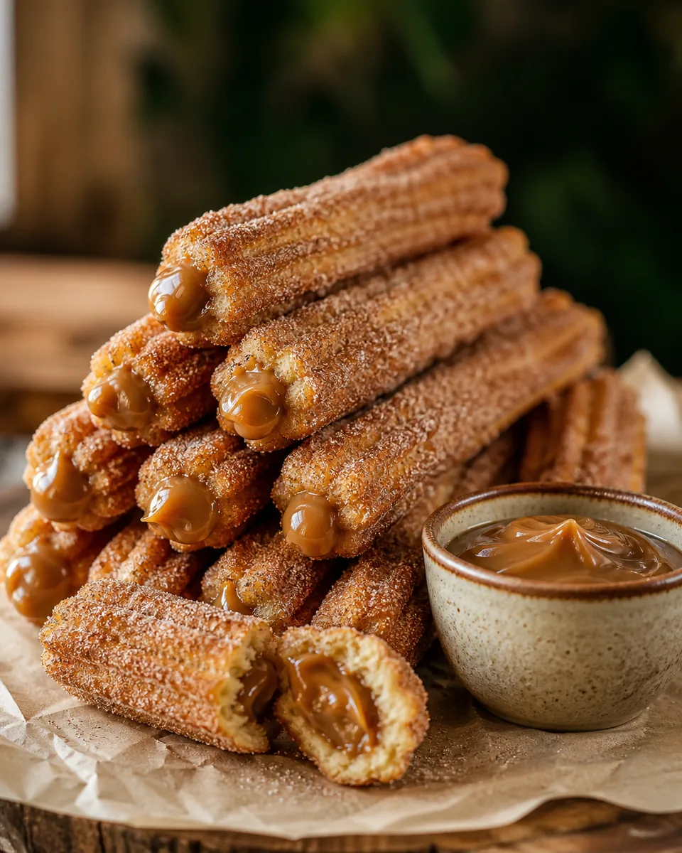 Churros com açúcar, canela e doce de leite